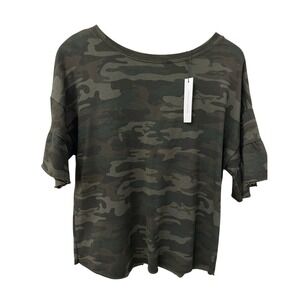 Sanctuary Camouflage Women's Top Raw Hem‎ flare sleeve bow detail sz S Fall